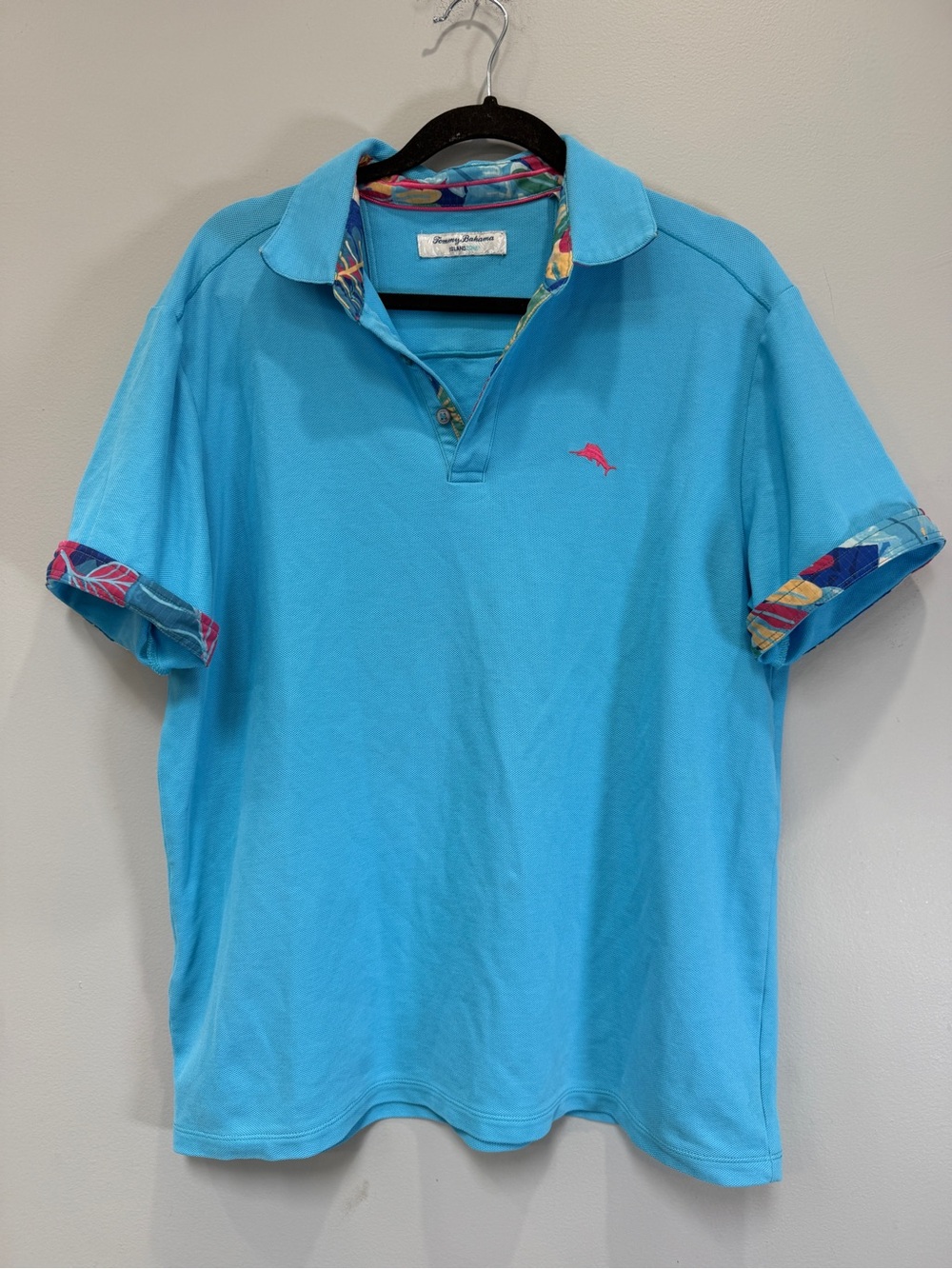 Tommy Bahama Men’s Bright Turquoise Polo with Tropical Trim